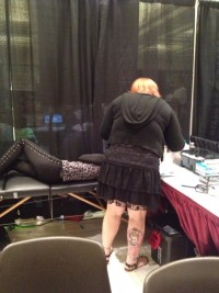 Sassy laying down getting ready to be pierced by Karla